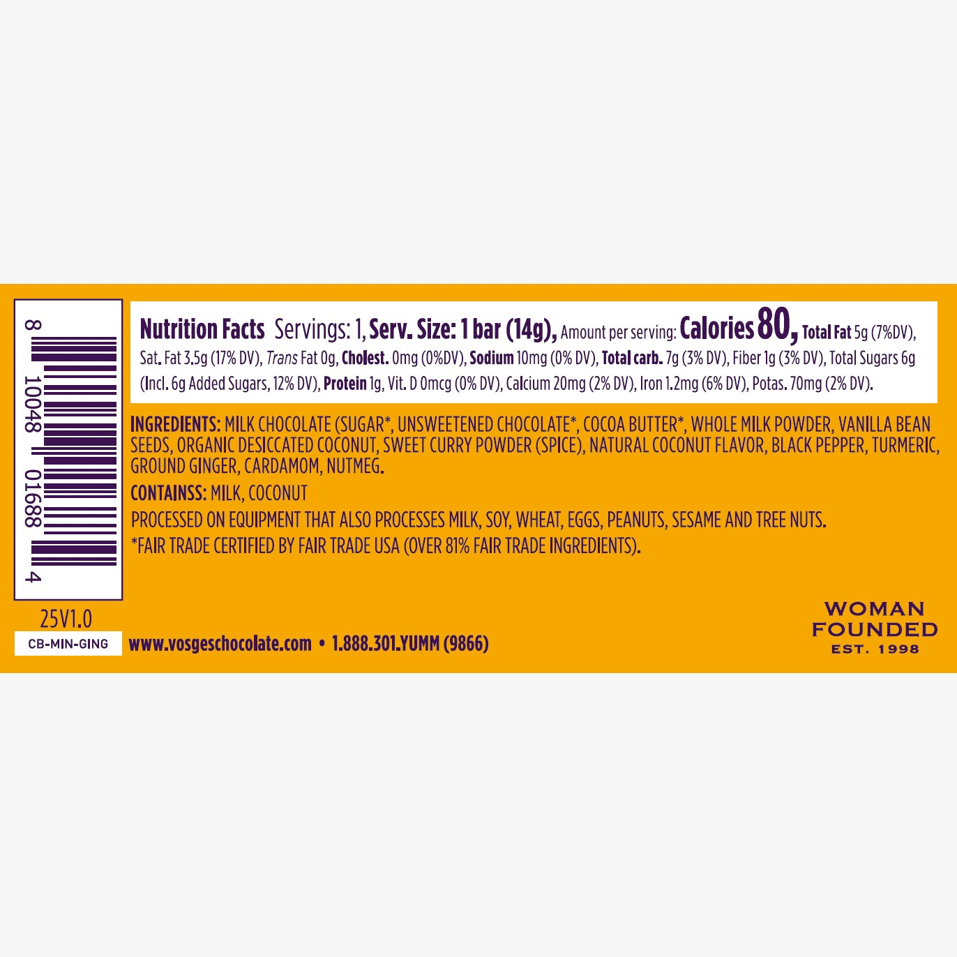 Mini Milk Chocolate Bar w/ Turmeric & Ginger - Gourmet