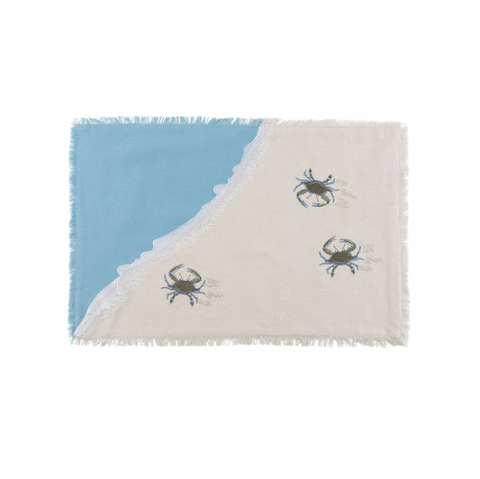 Rightside Design - Embroidered Baby Crab and Beach Waves Placemat