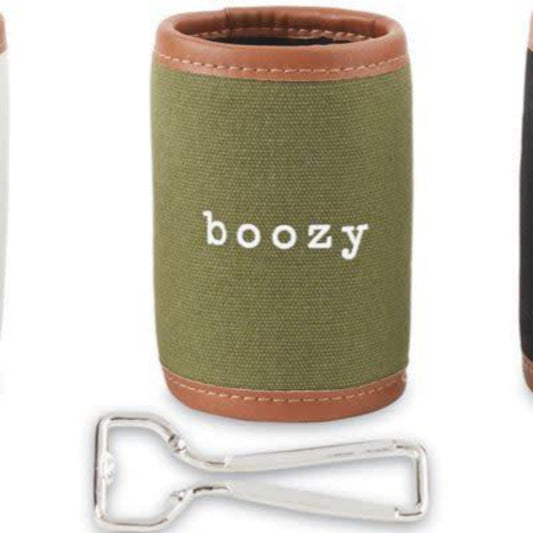 Mud Pie BOOZY CANVAS KOOZIE W/ CAN OPENER