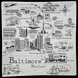 The Dish - Baltimore  B&W Map Large Square Platter