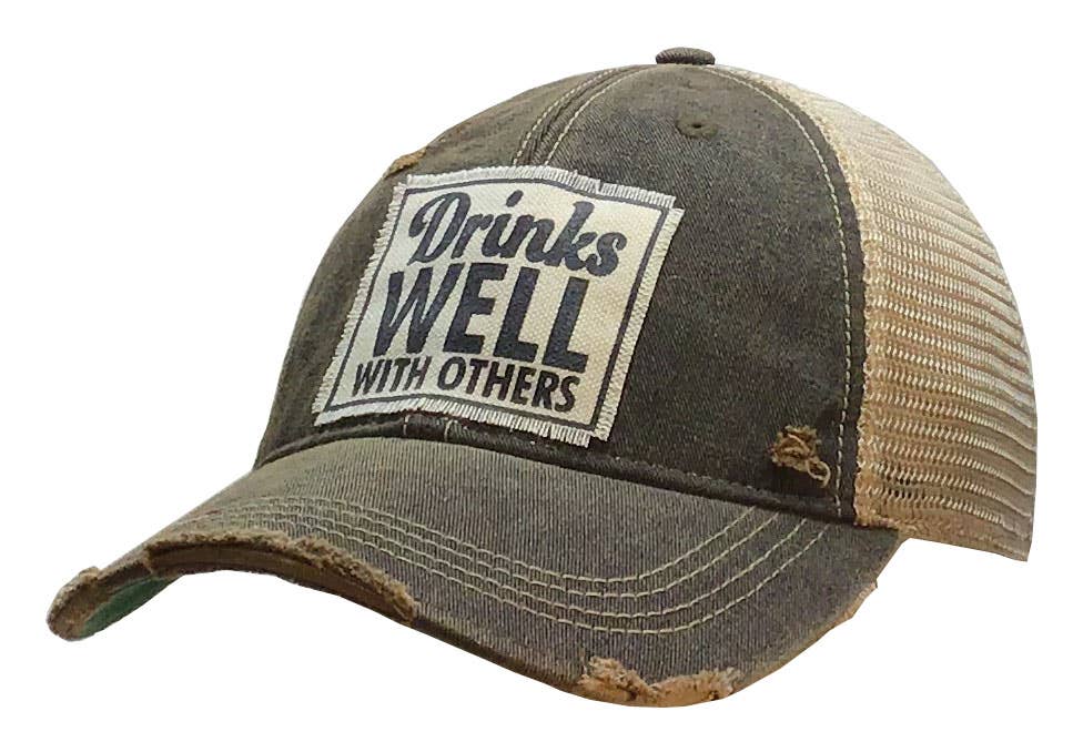 Vintage Life - Drinks Well With Others Trucker Hat Baseball Cap Navy