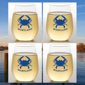 Wine-Oh! - MARYLAND BLUE CRAB Shatterproof Wine Glasses 4 pack