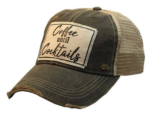 Vintage Life - Coffee Until Cocktails Distressed Trucker Hat Baseball Cap