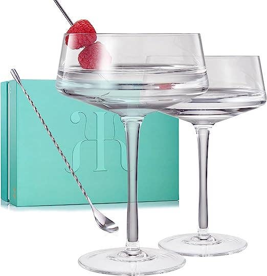 The Wine Savant - Martini Glass Set of 2 | 10oz | Crystal Martini with Spoon