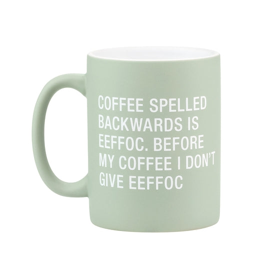 About Face Designs - Coffee Spelled Backwards Stoneware Mug