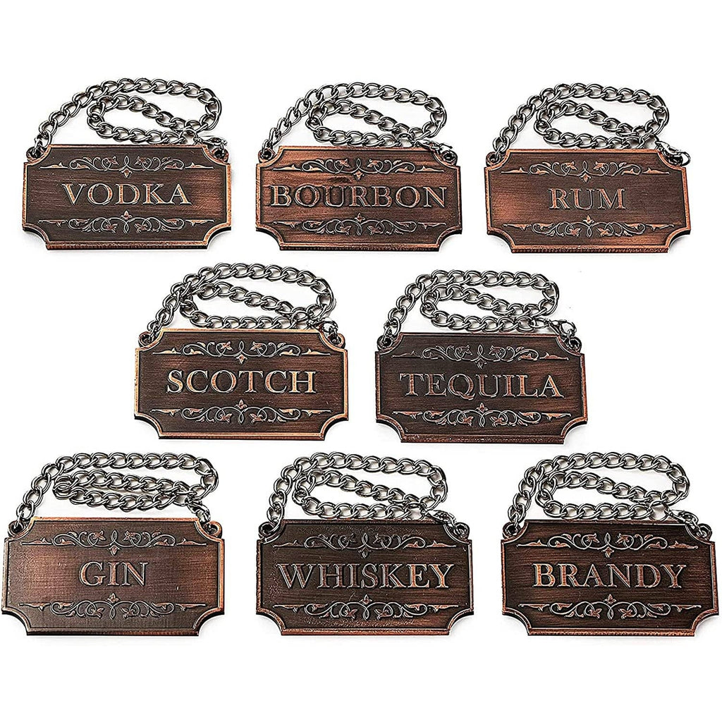 The Wine Savant - Decanter Tags Copper Set of 8 for Alcohol - The Wine Savant