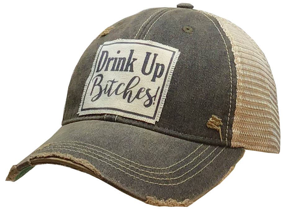 Vintage Life - Drink Up Bitches Distressed Trucker Cap Black