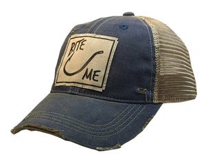 Vintage Life - Bite Me Royal Blue Distressed Trucker Hat Baseball Cap