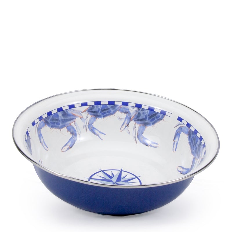 Golden Rabbit Blue Crab Large Enamel Serving Bowl