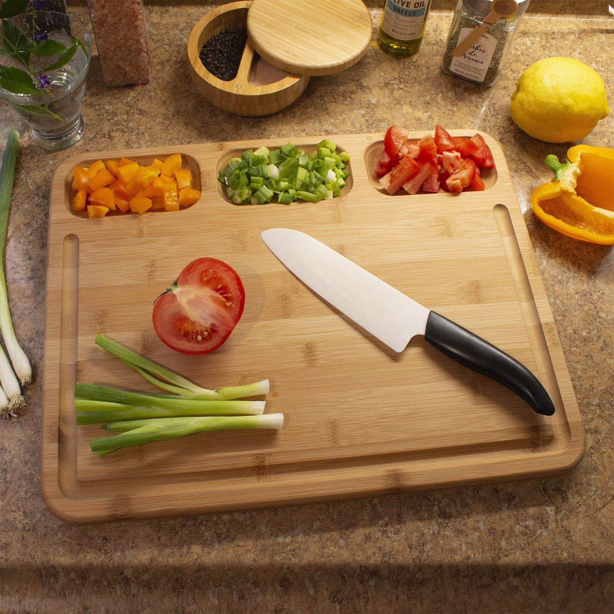 Totally Bamboo 3 Well Kitchen Prep Cutting Board with Juice Groove